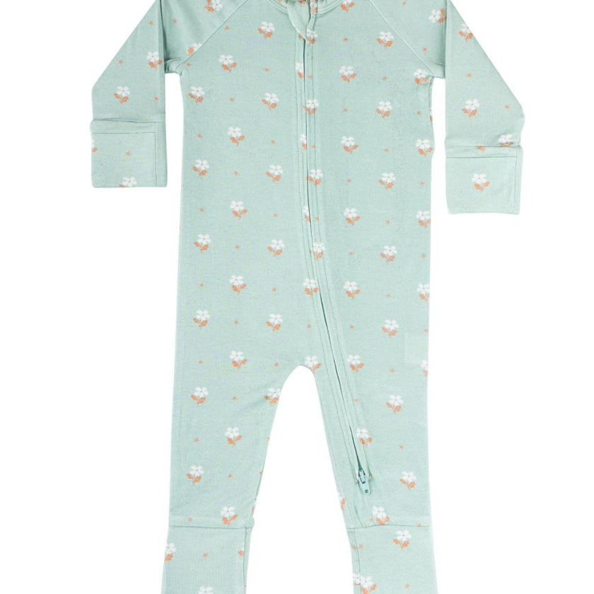 Modal Convertible Footy Pajamas in Seafoam Floral