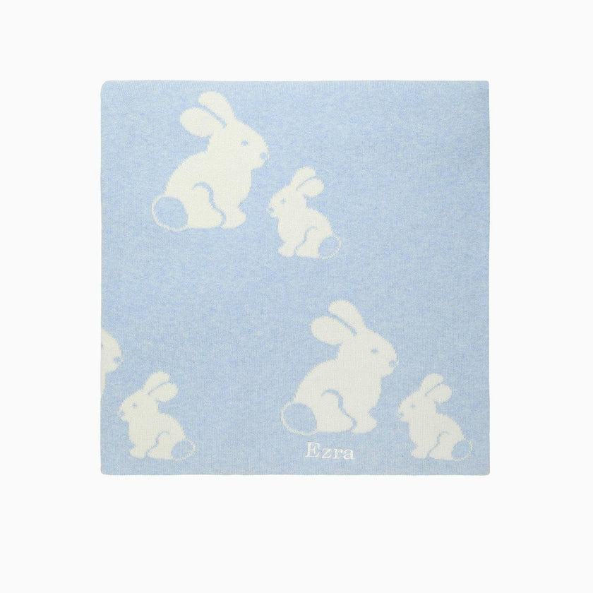 Knitted Bunny Blanket in Pale Blue
