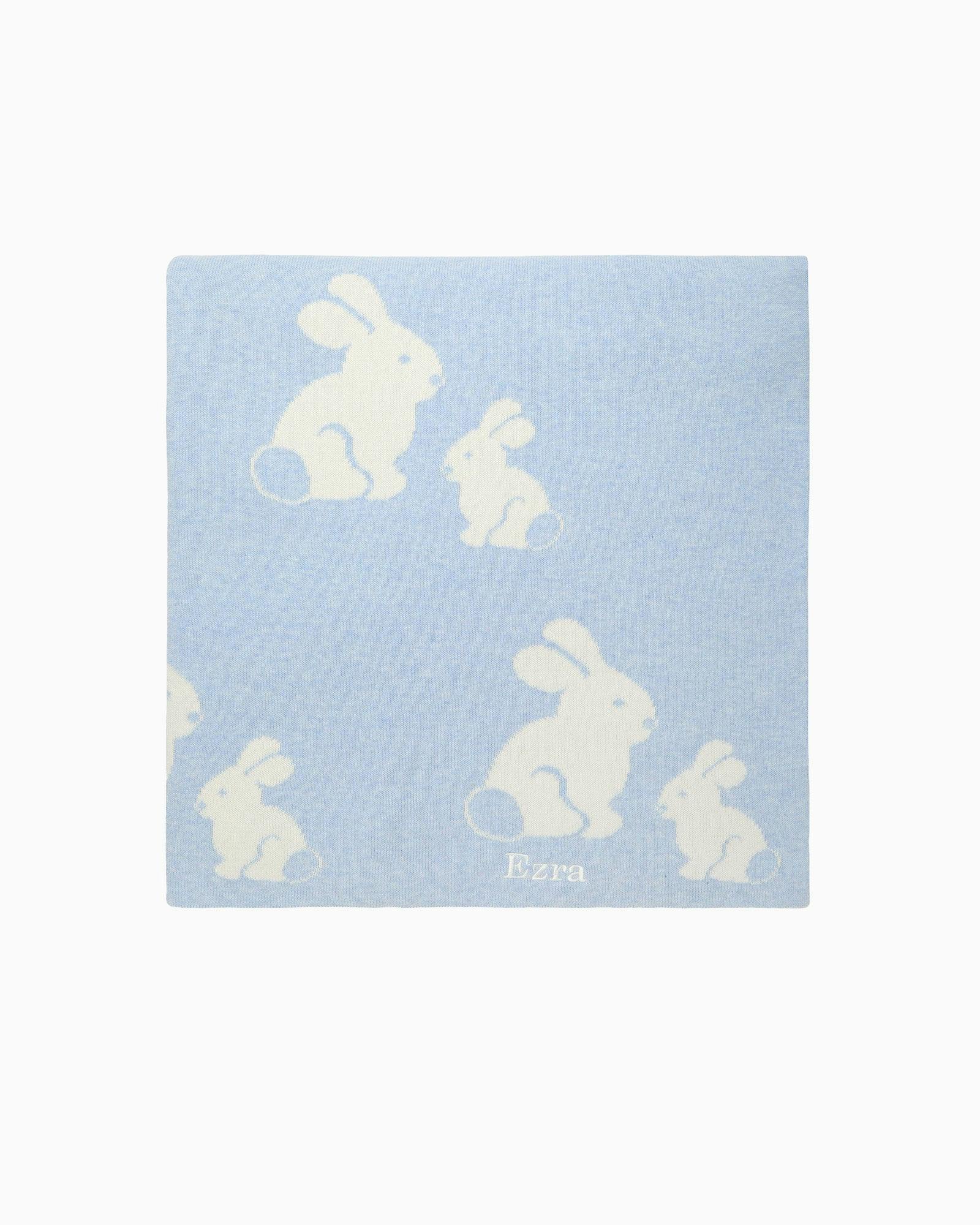 Knitted Bunny Blanket in Pale Blue