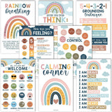 16-Piece Laminated Boho Rainbow Prek & Kindergarten Posters