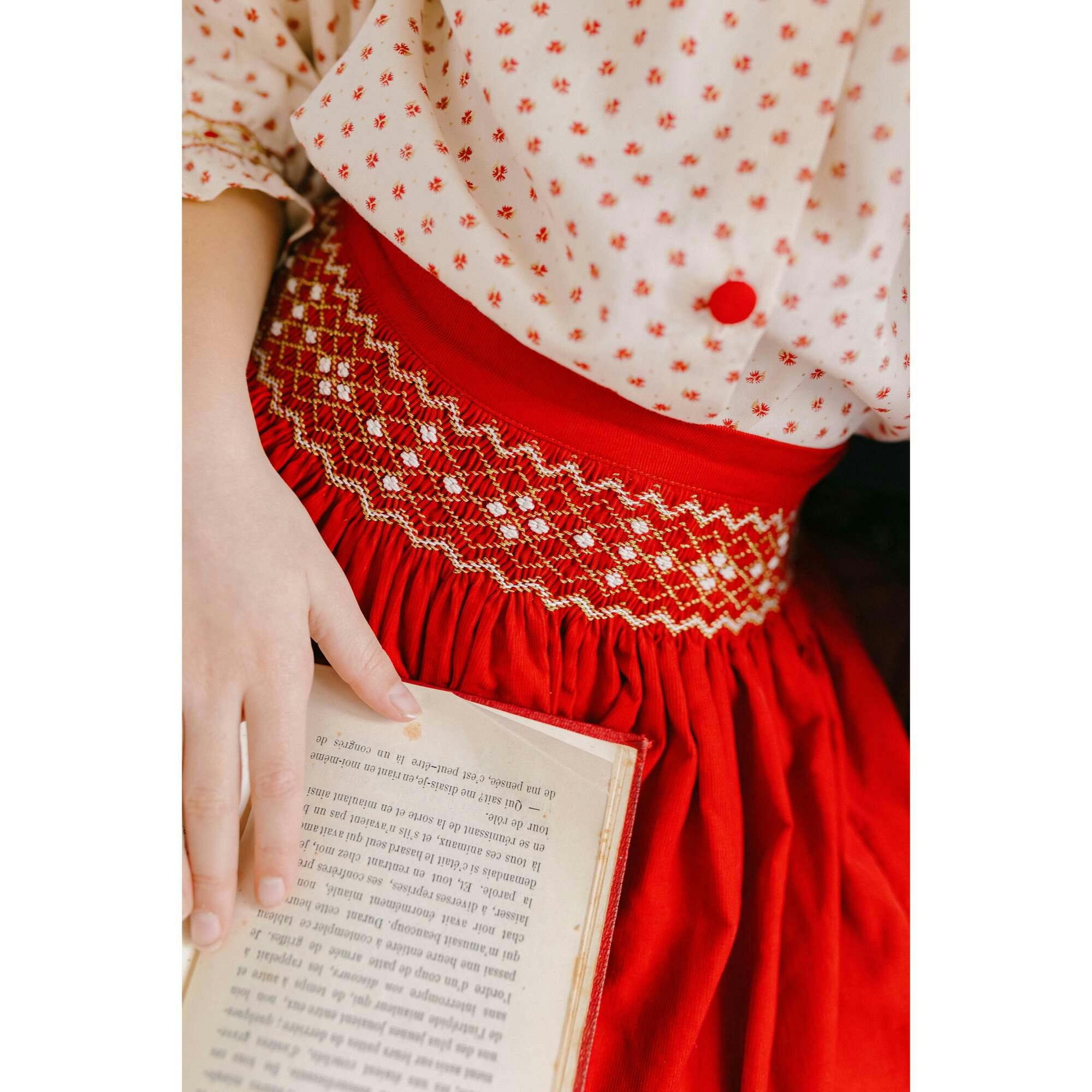 Marie Red Smocked Skirt & Blouse