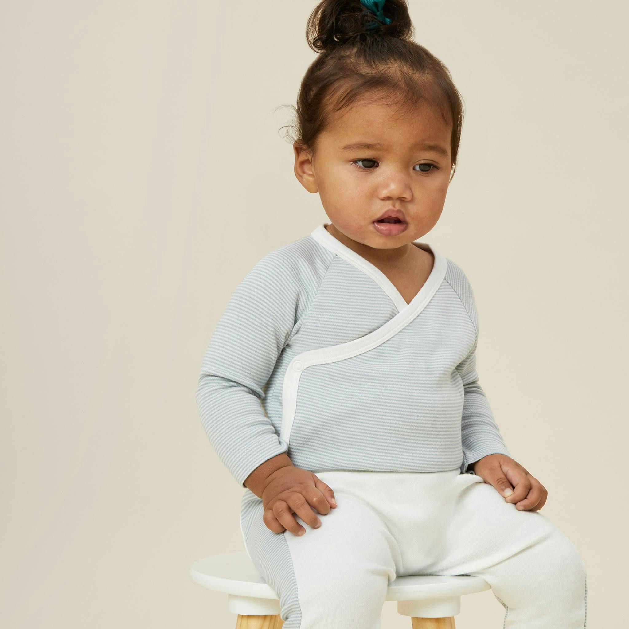 Long Sleeve Kimono Bodysuit - Blue Stripe