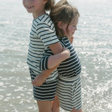 unisex navy and cream stripe short