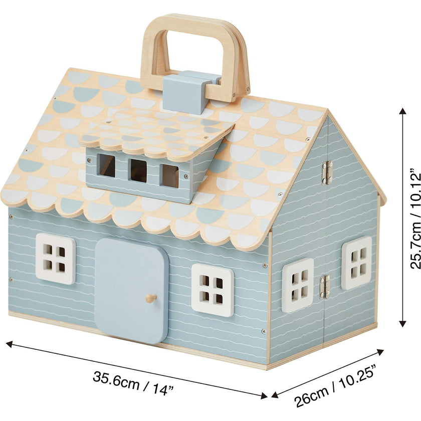 Quaint Little Cottage Portable Dollhouse - Powder Blue/Wood