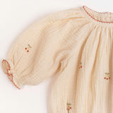 Gauze Romper in Embroidered Cherries