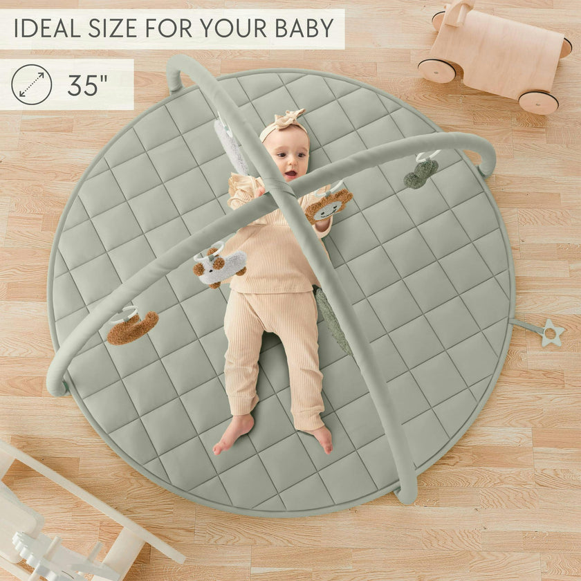 Beautiful Baby Play Gym - Soft Cotton Mat with 6 Cute Toys Creates The Perfect Activity Area for Your Girl/Boy - Stylish Infant Floor Playmat for Playroom