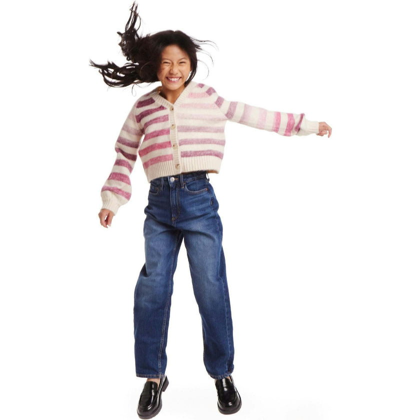 Kids Oatmeal/Purple Ombre Stripe Cardigan