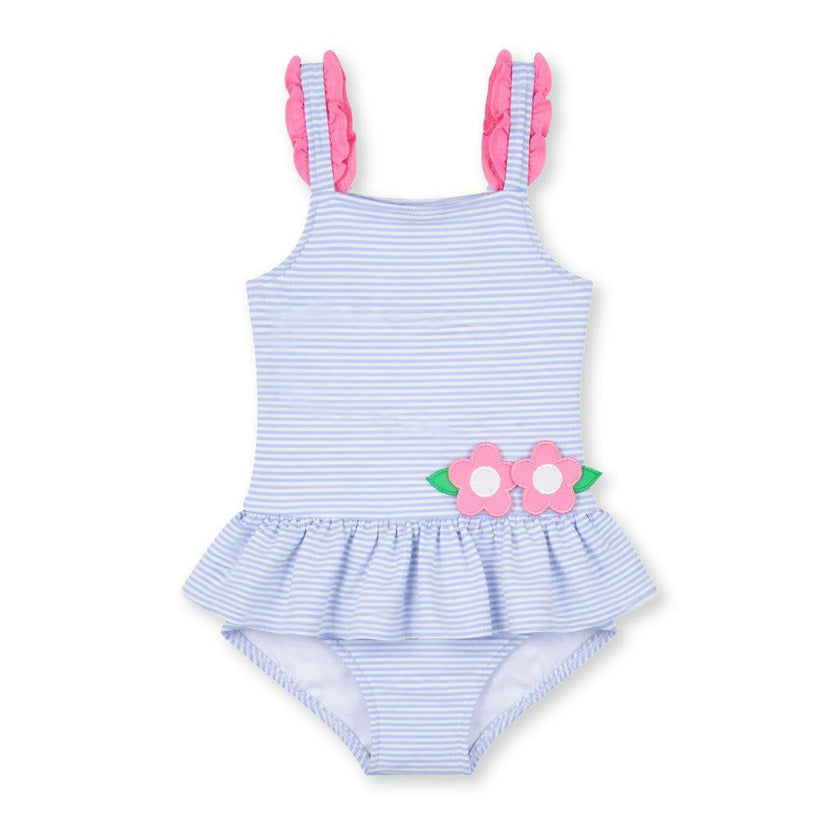 Seersucker Swimsuit With Flowers