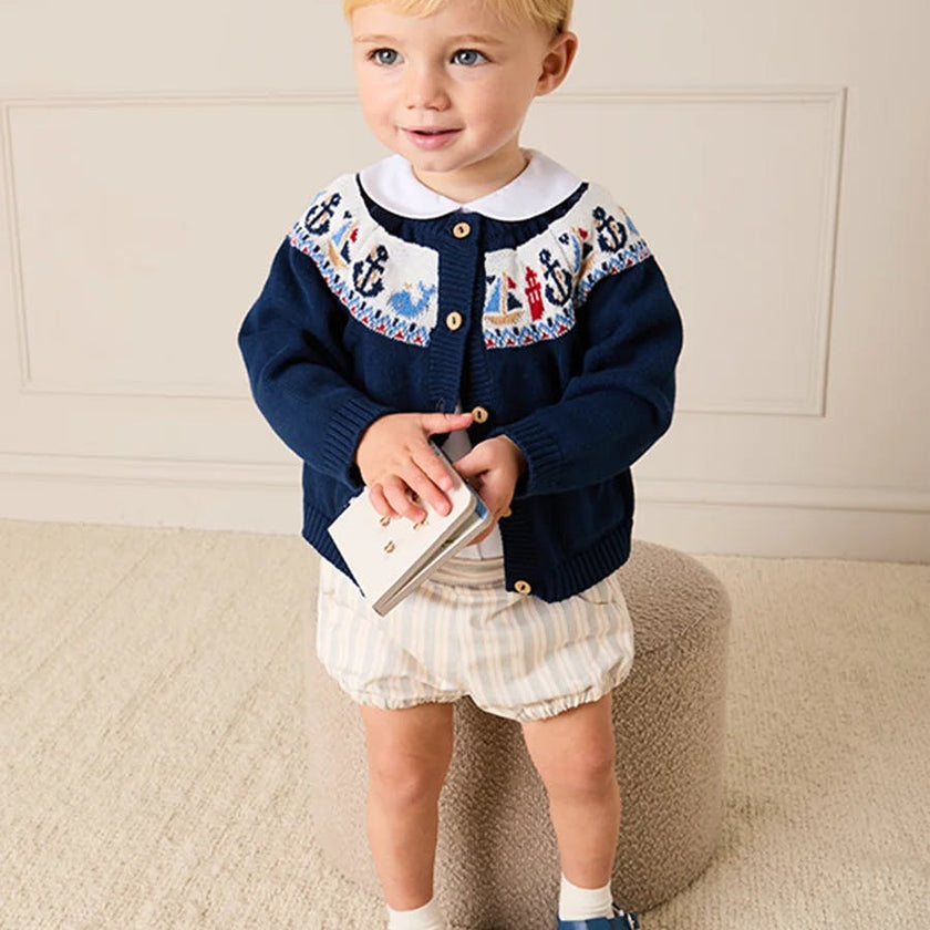 Nautical Fair Isle Cardigan in Navy (6mths-6yrs)