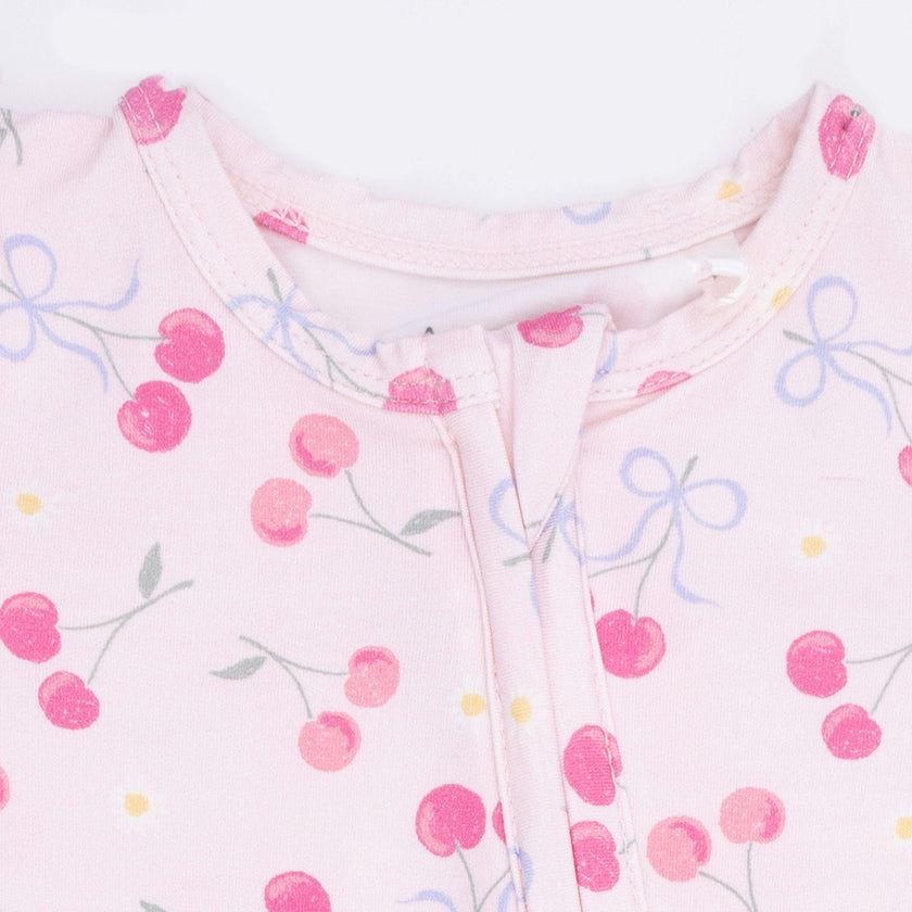 Sweet Bow Cherries - 2 Way Ruffle Back Zipper Footie