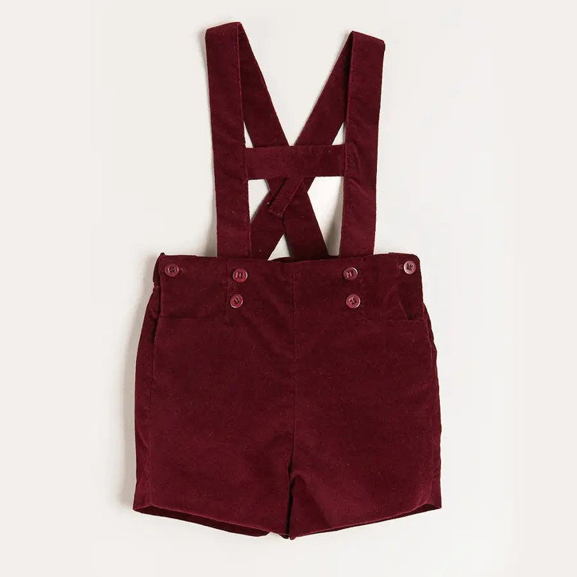 Velvet Button Detail Shorts with Braces in Burgundy (18mths-4yrs)