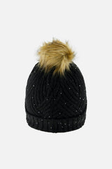 Winter Knit Hat with Pompom Black