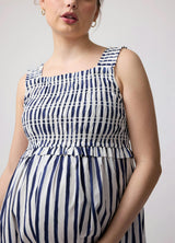 Square Neck Smocked Cotton Maternity Maxi Dress