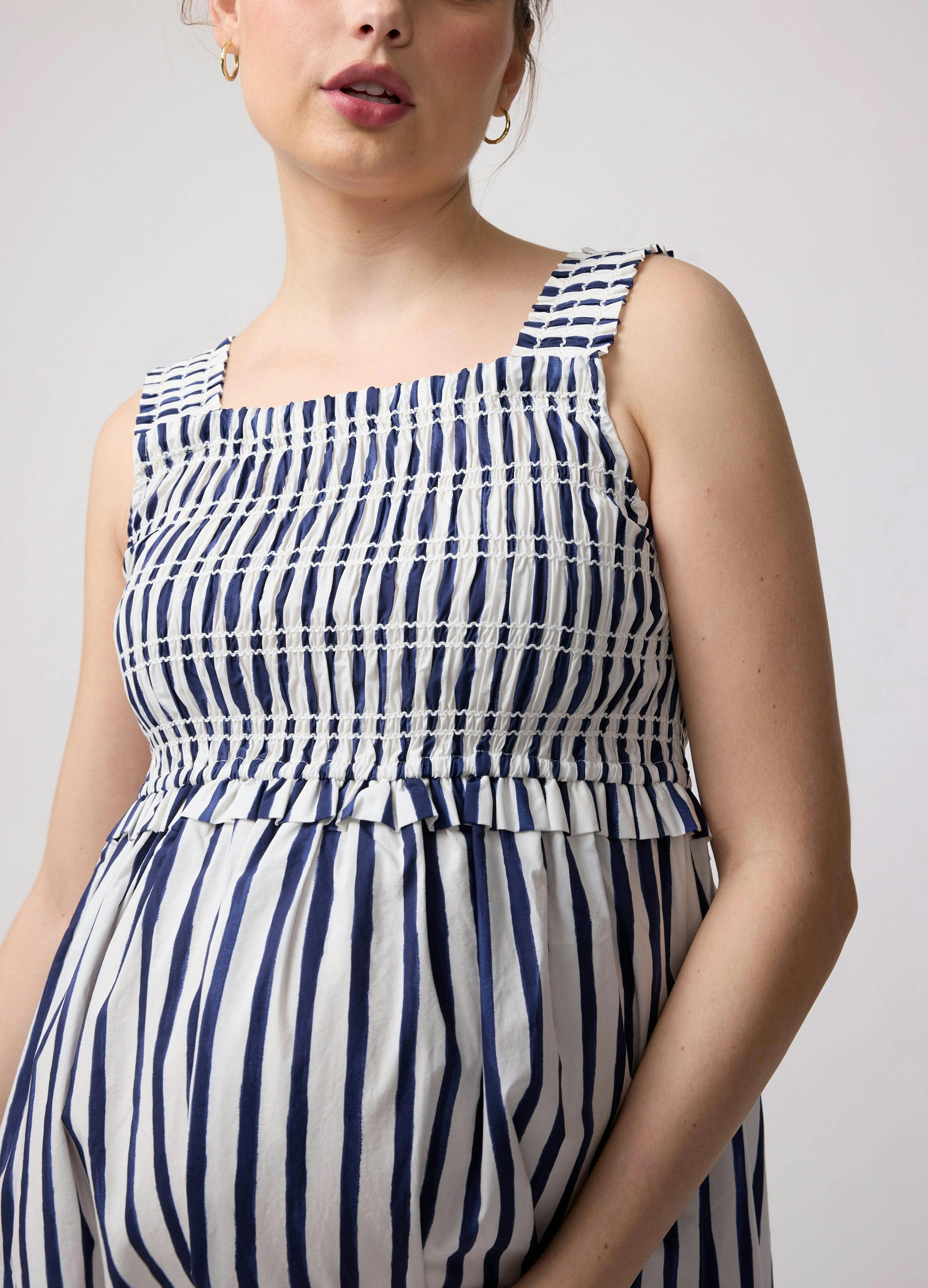 Square Neck Smocked Cotton Maternity Maxi Dress