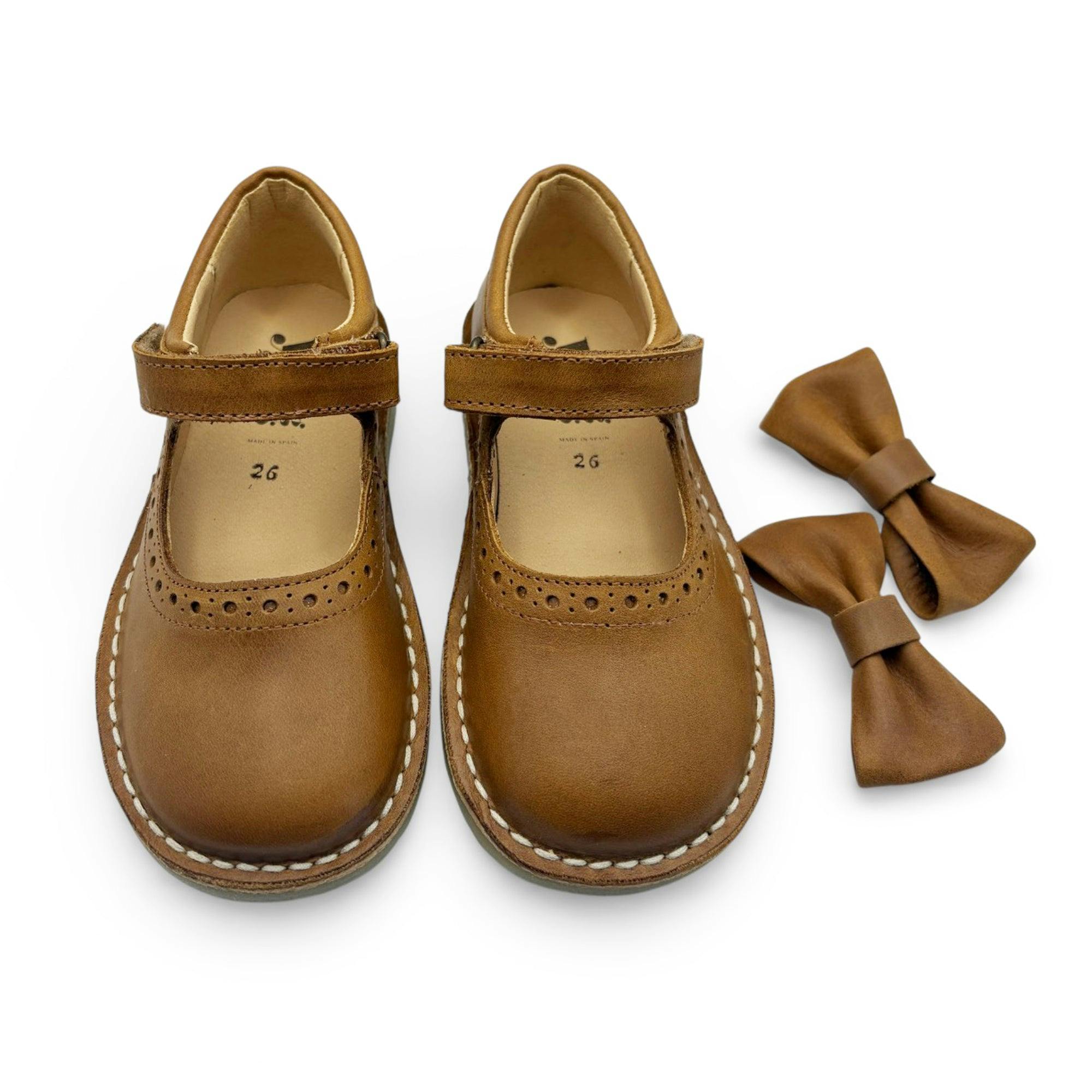 Martha Bow Mary Jane Kids Shoe - Tan Leather