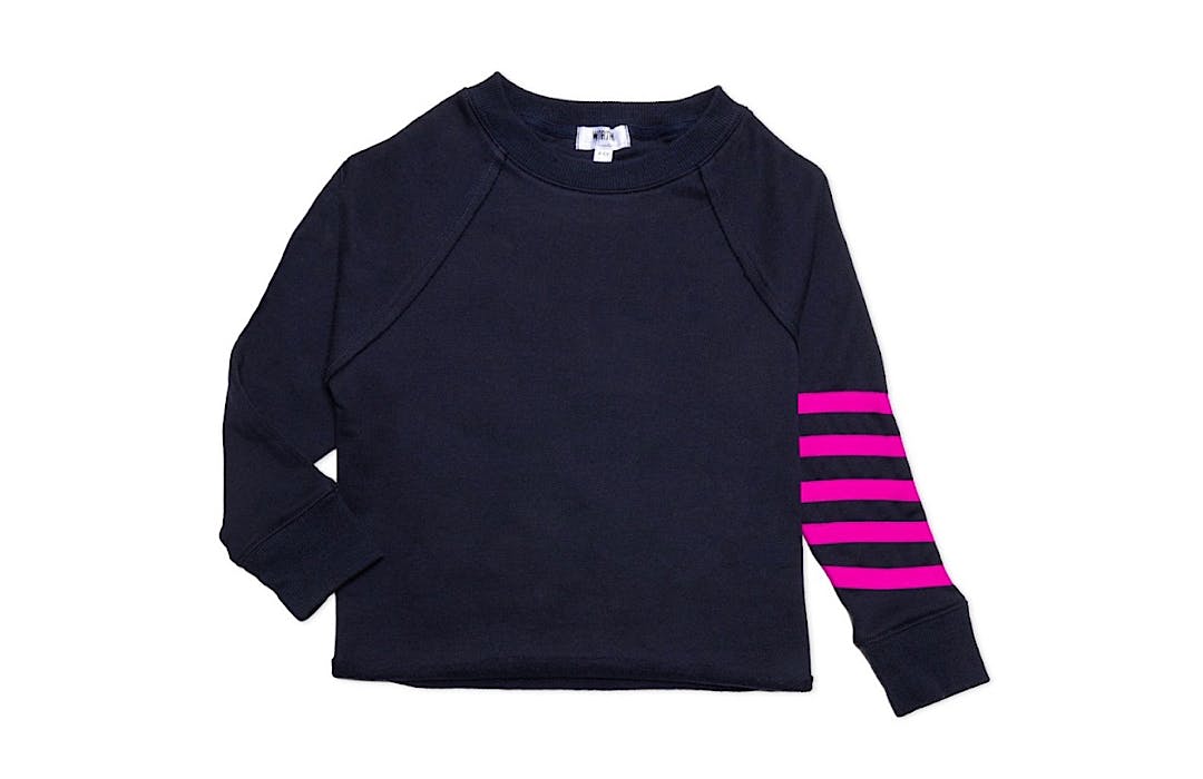 Kids Navy Cropped Sweatshirt with Magenta Stripes