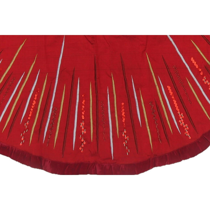 Hand Beaded Starburst Christmas Tree Skirt Red Silk - 60"