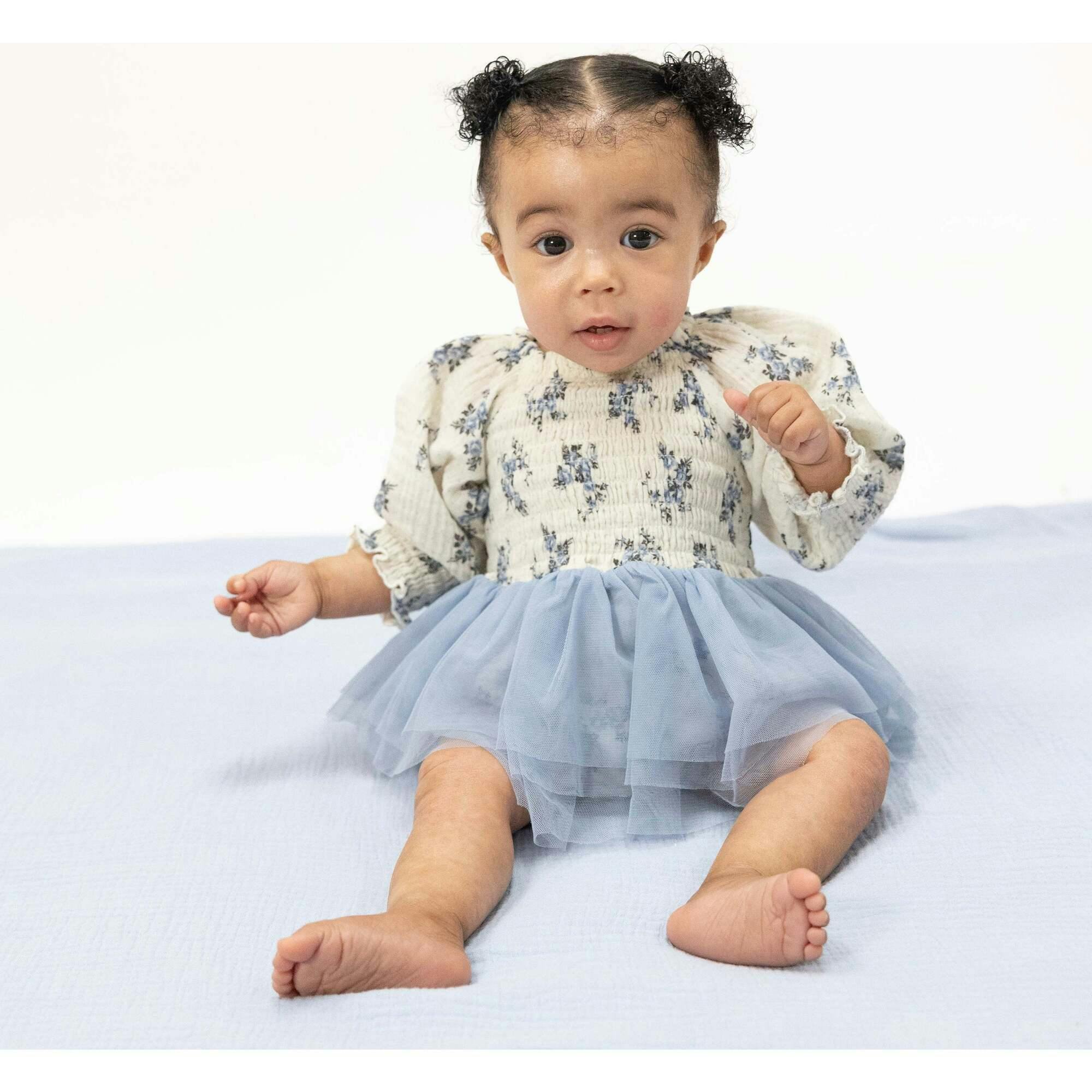 Belle Rosette Dot - Long Sleeve Smocked Bubble with Tutu