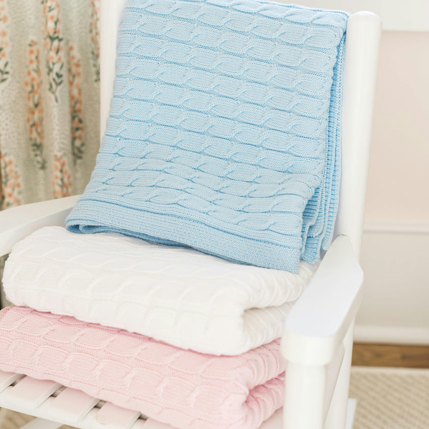 Cable Knit Blanket - Light Blue