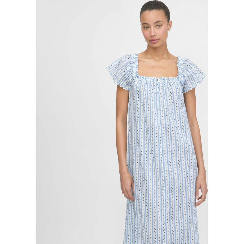 The Therese Nightgown - Blue Petal Stripe