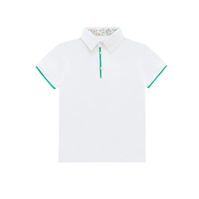 Henley Polo in Classic White with Midspring Floral Trim