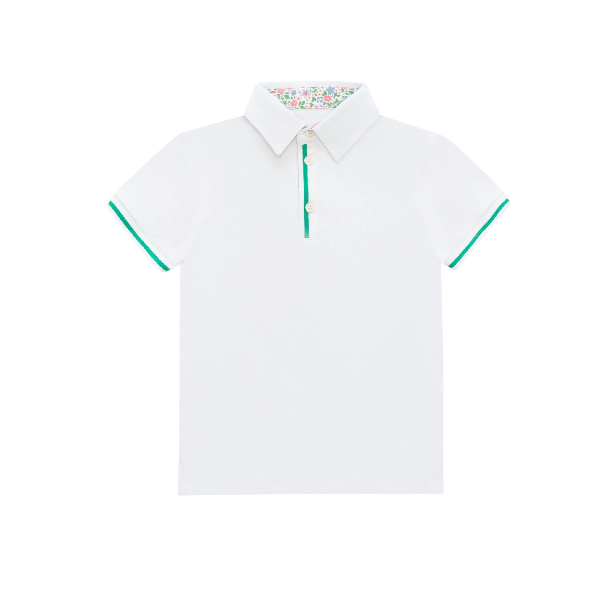 Henley Polo in Classic White with Midspring Floral Trim