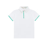 Henley Polo in Classic White with Midspring Floral Trim