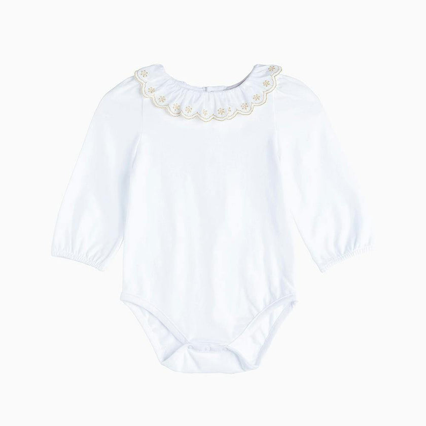 Baby Long-Sleeved Elsa Bodysuit in White/Gold