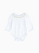 Baby Long-Sleeved Elsa Bodysuit in White/Gold