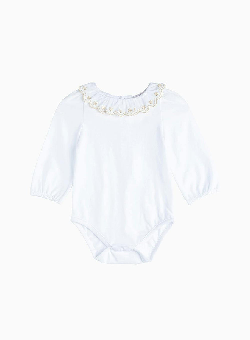 Baby Long-Sleeved Elsa Bodysuit in White/Gold