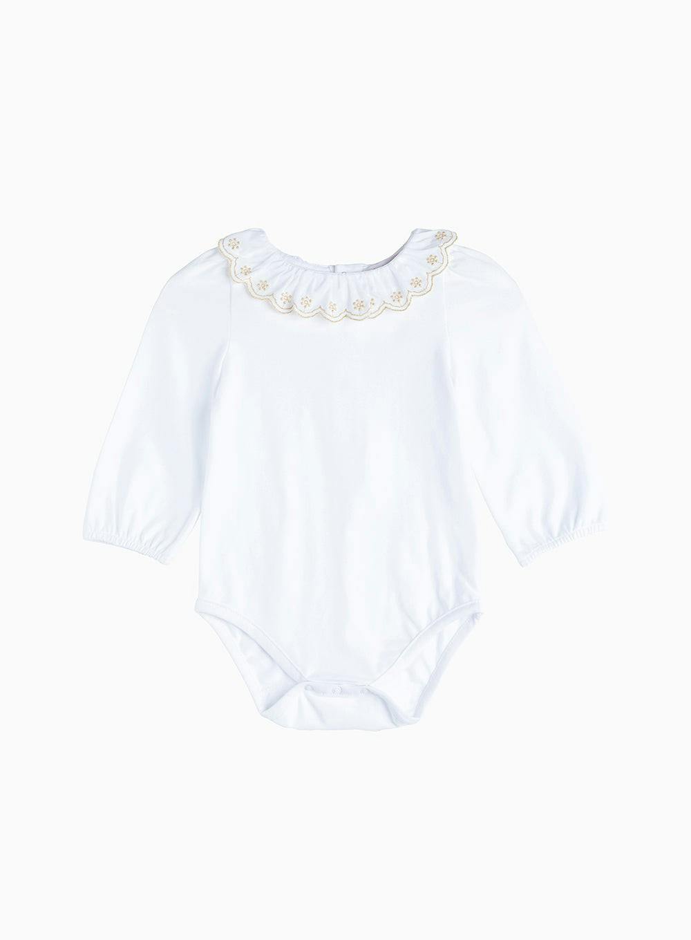 Baby Long-Sleeved Elsa Bodysuit in White/Gold