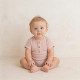 Organic Short Bubble Romper - Coral Stripes