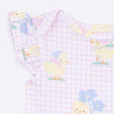 Vintage Spring Ducklings Pink - Ruffle Sleeve Bodysuit