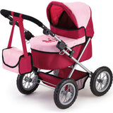 Trendy Pram Stroller for Toy Baby Dolls in Red/Pink