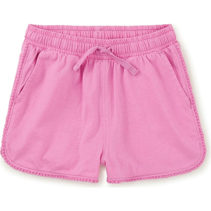 Pom-Pom Rounded Edge Drawstring Gym Shorts, Pink