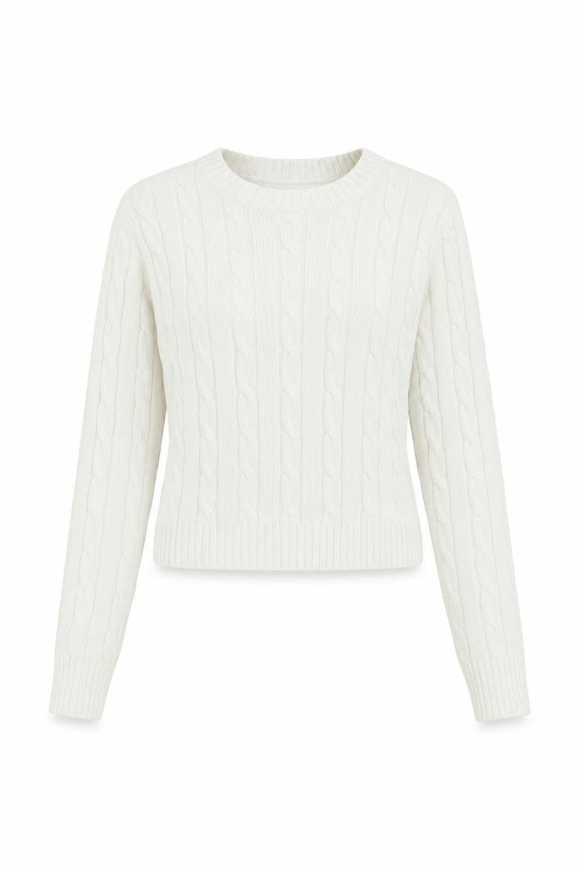Leighton Creamy White Cable Knit Sweater Cable Knit Pullover With Heart Arrow Embroidery