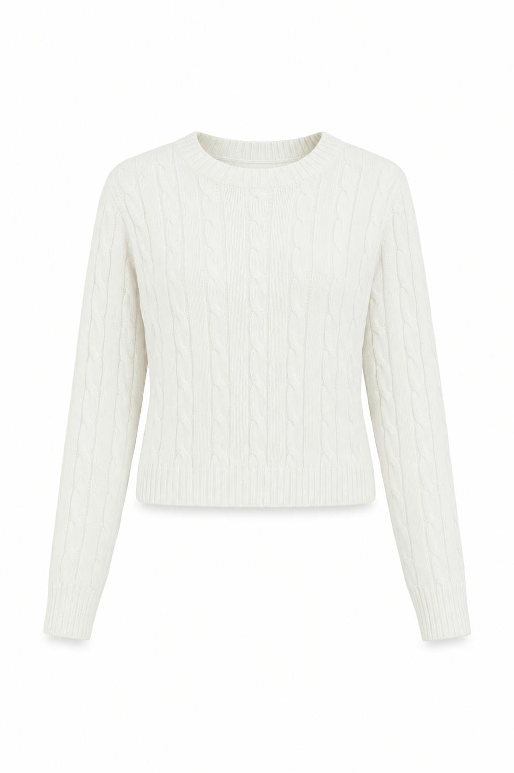 Leighton Creamy White Cable Knit Sweater Cable Knit Pullover With Heart Arrow Embroidery