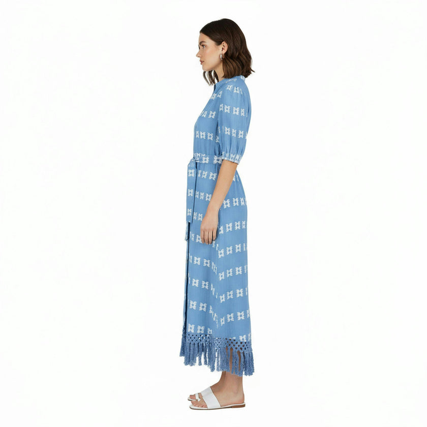 Estelle Womens Fringed Shirtdress Sky White Embroidery, Sky Blue