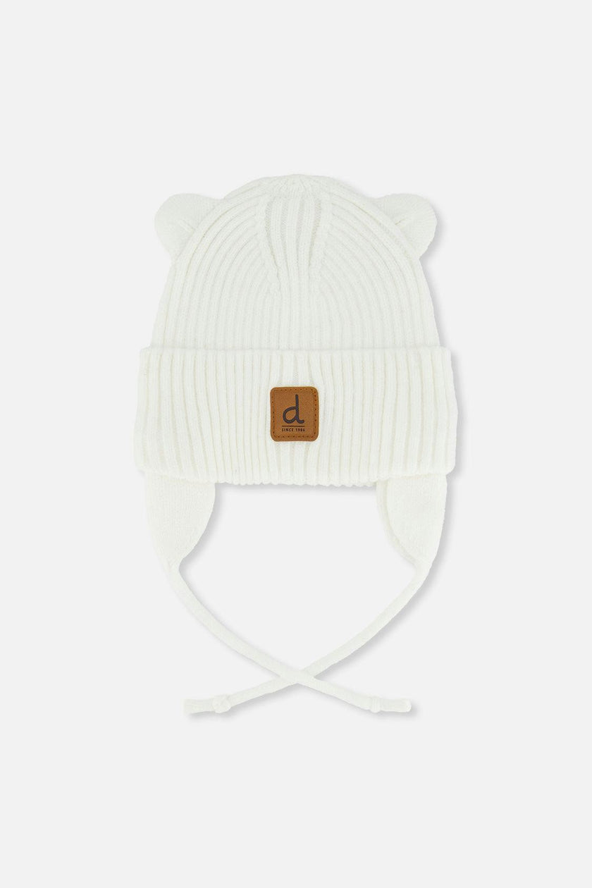 Baby Knit Hat With Strings Off-White