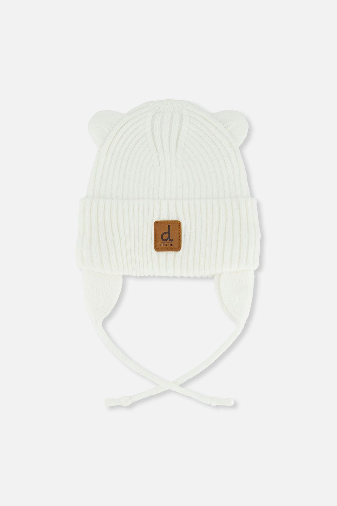 Baby Knit Hat With Strings Off-White