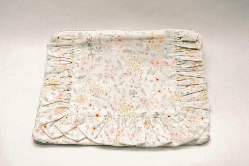 Dewdrop Meadow Timeless Floral Ruffle Zipper Pouch