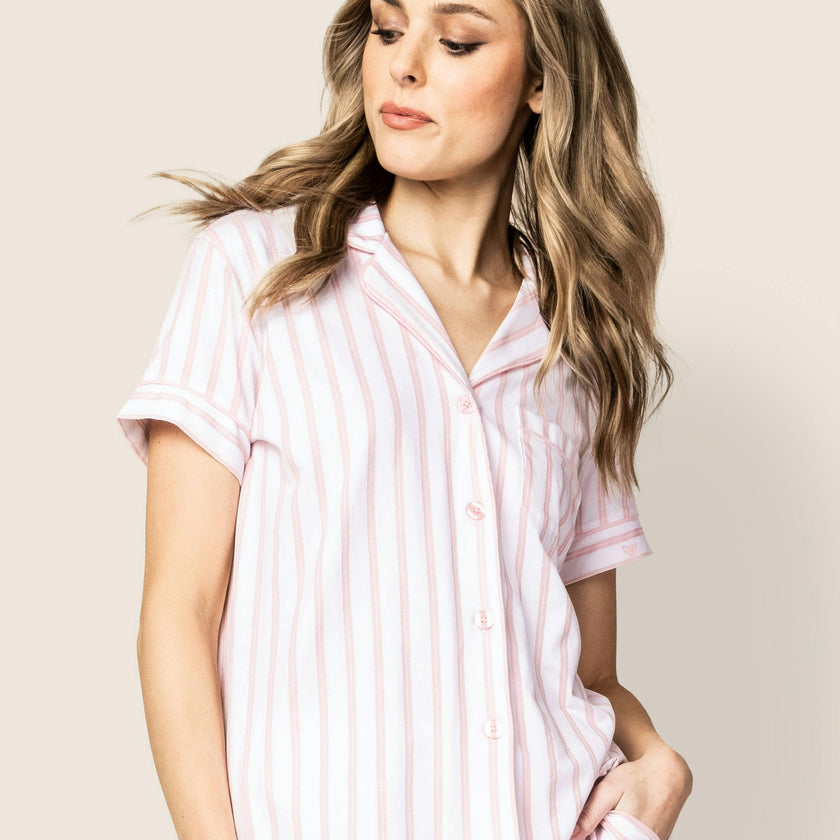 Women's Pima Pajama Short Set in Pink Stripe