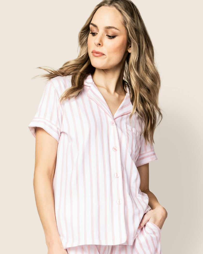 Women's Pima Pajama Short Set in Pink Stripe