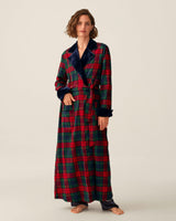 Women's Brushed Twill Velvet Trim Robe in St. James Tartan
