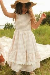 Mini Presley Sleeveless Dress in Cream Gingham