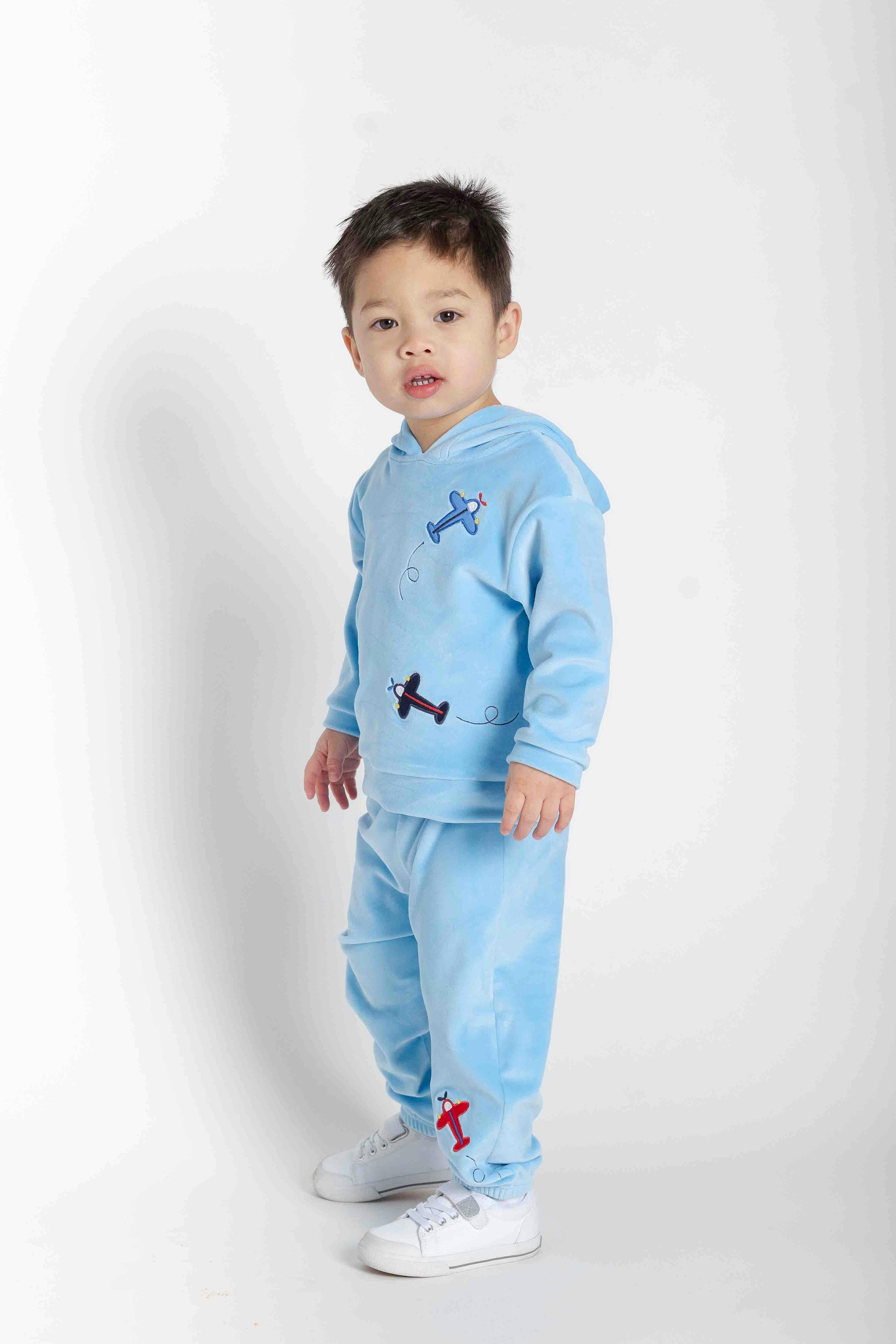 Velour Jogger Pants With Airplane