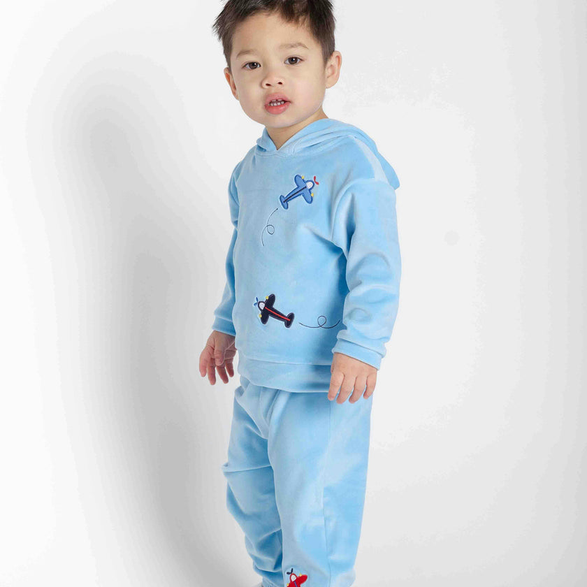 Velour Hoodie With Airplanes