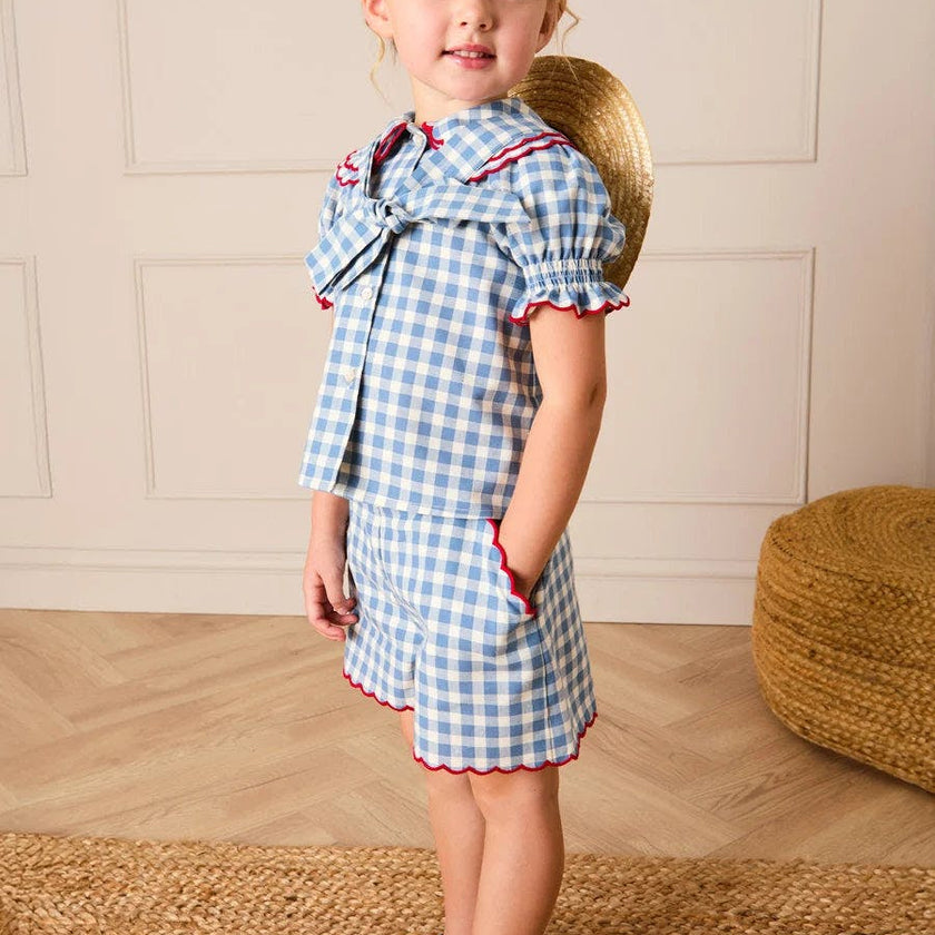 Darby Gingham Scallop Edge Bow Detail Shorts in Blue (18mths-12yrs)