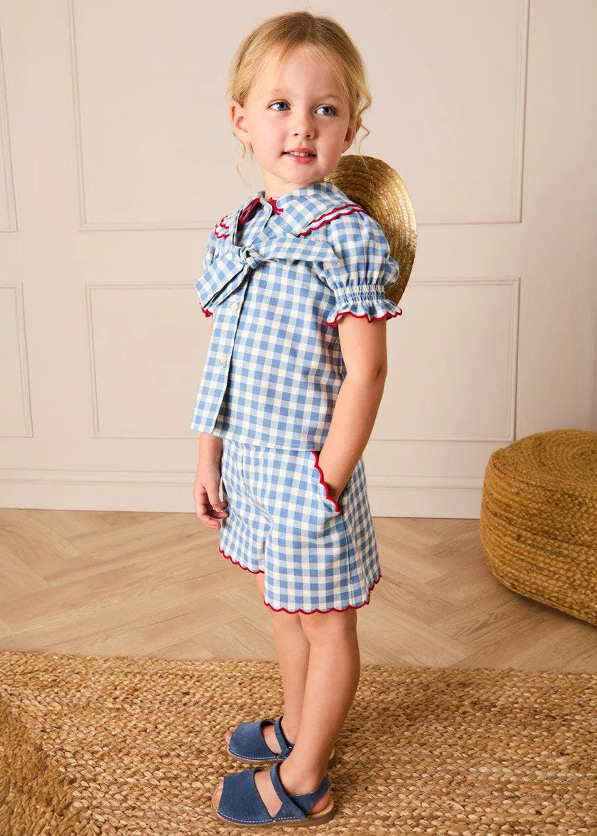 Darby Gingham Scallop Edge Bow Detail Shorts in Blue (18mths-12yrs)