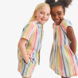 Kids cotton gauze beach short in rainbow stripe